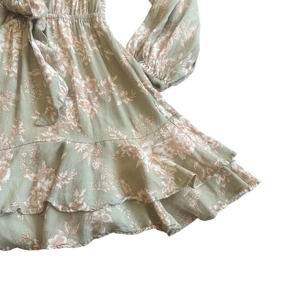 Kivari Tie Front Long Sleeve Mini Dress Flowy Floral Print Size Small Women's - Picture 6 of 14